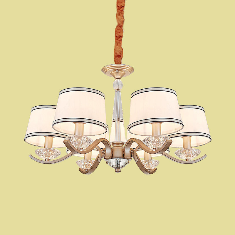 Fabric Barrel Ceiling Chandelier Modernist 6-Light Bedroom Suspension Lamp with Crystal Bobeche Clearhalo 'Ceiling Lights' 'Chandeliers' 'Modern Chandeliers' 'Modern' Lighting' 963064