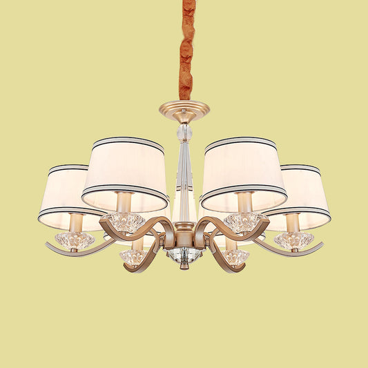 Fabric Barrel Ceiling Chandelier Modernist 6-Light Bedroom Suspension Lamp with Crystal Bobeche Clearhalo 'Ceiling Lights' 'Chandeliers' 'Modern Chandeliers' 'Modern' Lighting' 963064