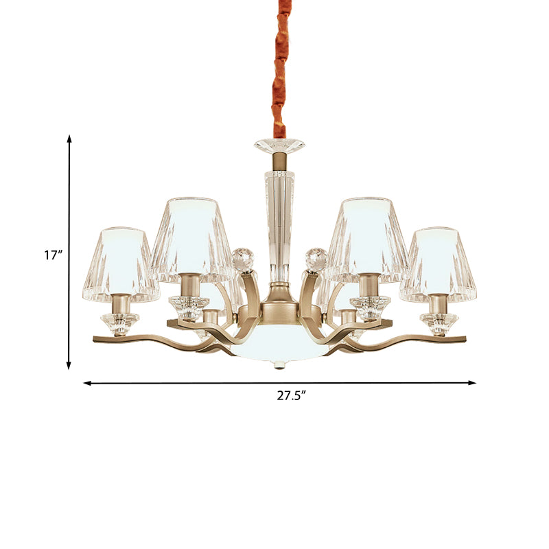 Clear Crystal Glass Cone Hanging Lamp Kit Modernist 6 Bulbs Bedroom Chandelier in Gold Clearhalo 'Ceiling Lights' 'Chandeliers' 'Modern Chandeliers' 'Modern' Lighting' 963069