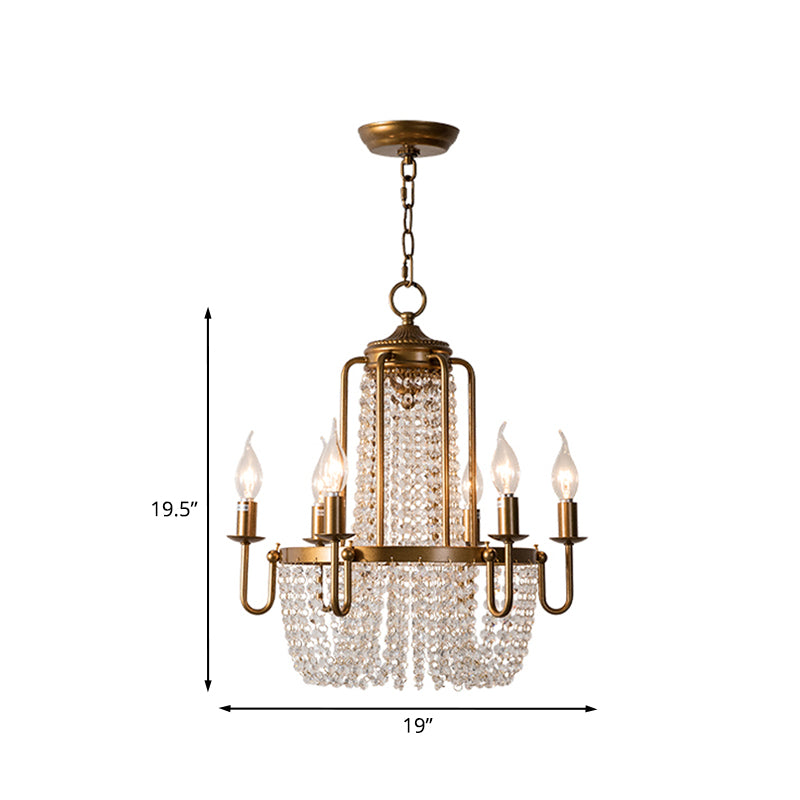 Crystal Strand Gold Chandelier Lighting Basket 6-Light Farmhouse Candle Hanging Pendant Clearhalo 'Ceiling Lights' 'Chandeliers' Lighting' options 963093