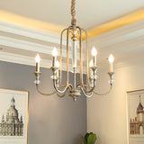 Aged Silver Candlestick Suspension Light Antiqued Metallic 6-Bulb Restaurant Chandelier Clearhalo 'Ceiling Lights' 'Chandeliers' Lighting' options 963115