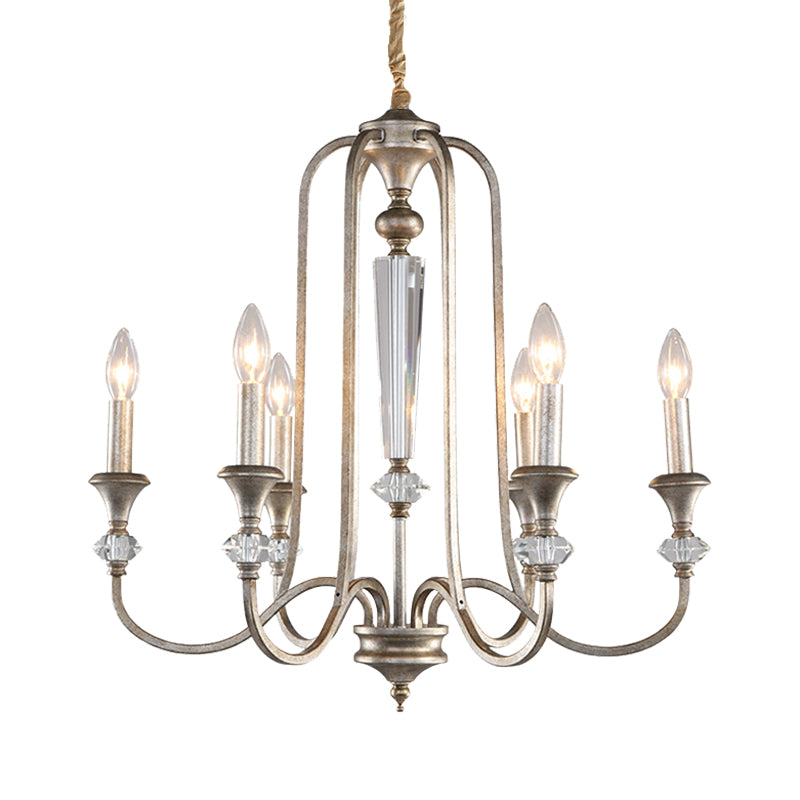 Aged Silver Candlestick Suspension Light Antiqued Metallic 6-Bulb Restaurant Chandelier Clearhalo 'Ceiling Lights' 'Chandeliers' Lighting' options 963116