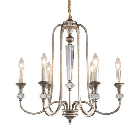 Aged Silver Candlestick Suspension Light Antiqued Metallic 6-Bulb Restaurant Chandelier Clearhalo 'Ceiling Lights' 'Chandeliers' Lighting' options 963116