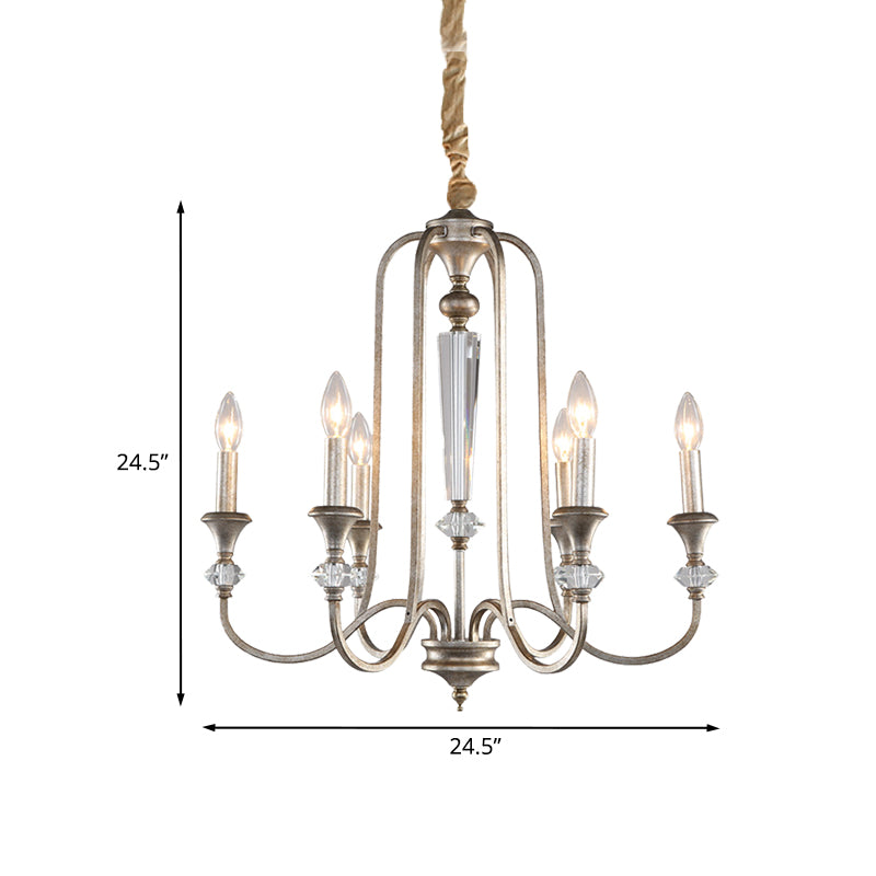 Aged Silver Candlestick Suspension Light Antiqued Metallic 6-Bulb Restaurant Chandelier Clearhalo 'Ceiling Lights' 'Chandeliers' Lighting' options 963117