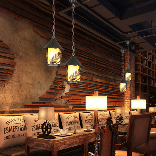 Industrial Lantern Pendant Lighting Single Bulb Clear Glass Hanging Light Fixture in Black Clearhalo 'Ceiling Lights' 'Close To Ceiling Lights' 'Glass shade' 'Glass' 'Industrial Pendants' 'Industrial' 'Middle Century Pendants' 'Pendant Lights' 'Pendants' 'Tiffany' Lighting' 96311