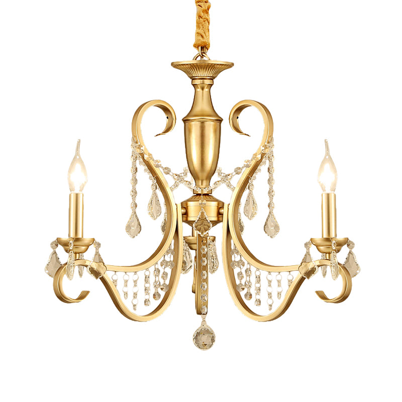 Gold 3-Light Ceiling Chandelier Countryside Metal Candelabra Pendant Lighting with Crystal Accent Clearhalo 'Ceiling Lights' 'Chandeliers' Lighting' options 963127