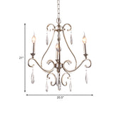 Crystal Teardrop Suspension Light Farmhouse 3 Heads Bedroom Candle Pendant Chandelier in Gold with Scroll Arm Clearhalo 'Ceiling Lights' 'Chandeliers' Lighting' options 963153