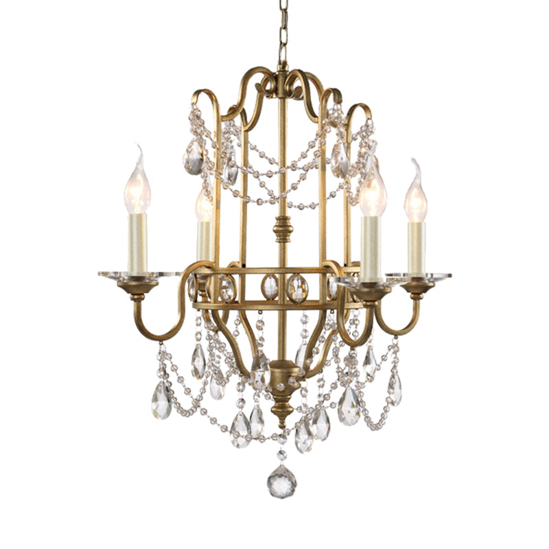 Farmhouse Candelabra Pendant Light Kit 4 Heads Crystal Swag Ceiling Chandelier in Gold Clearhalo 'Ceiling Lights' 'Chandeliers' Lighting' options 963175