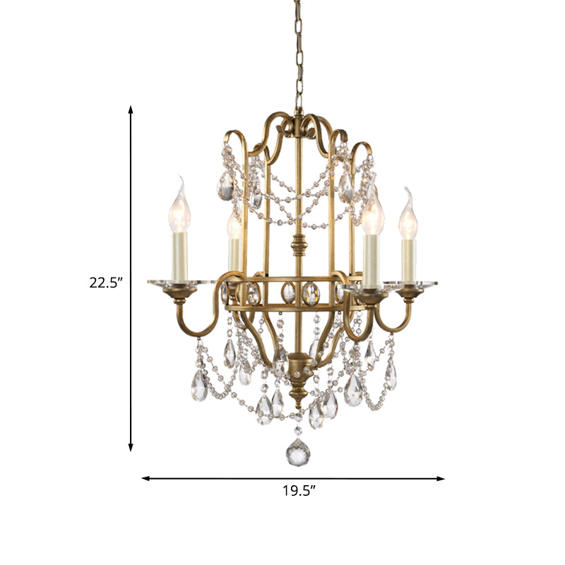 Farmhouse Candelabra Pendant Light Kit 4 Heads Crystal Swag Ceiling Chandelier in Gold Clearhalo 'Ceiling Lights' 'Chandeliers' Lighting' options 963177