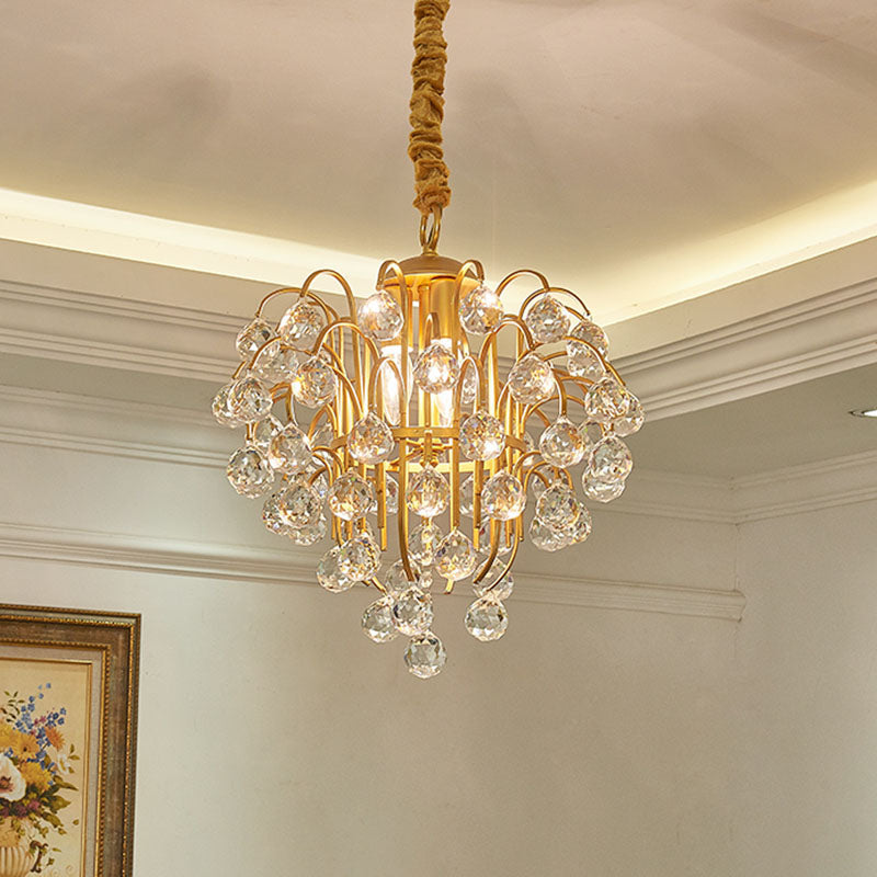 3 Bulbs Crystal Orb Pendulum Light Countryside Gold Grape Shape Living Room Ceiling Chandelier Clearhalo 'Ceiling Lights' 'Chandeliers' Lighting' options 963186