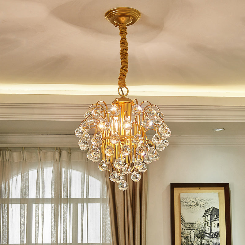 3 Bulbs Crystal Orb Pendulum Light Countryside Gold Grape Shape Living Room Ceiling Chandelier Clearhalo 'Ceiling Lights' 'Chandeliers' Lighting' options 963187