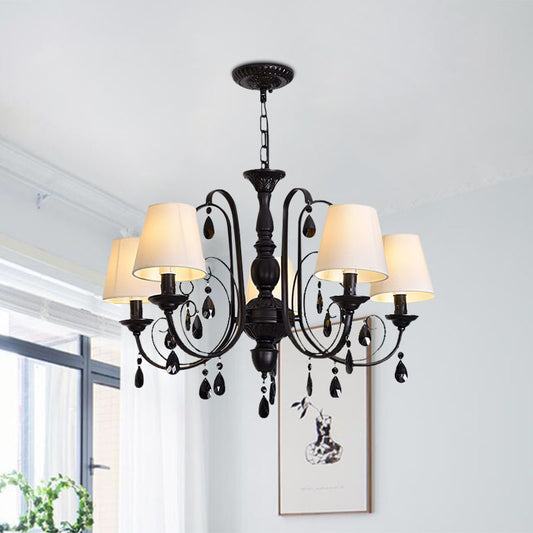 Black Finish Candle Chandelier Light Fixture Modernist Metal 5-Light Restaurant Suspension Lamp with Fabric Shade Black Clearhalo 'Ceiling Lights' 'Chandeliers' 'Modern Chandeliers' 'Modern' Lighting' 963198