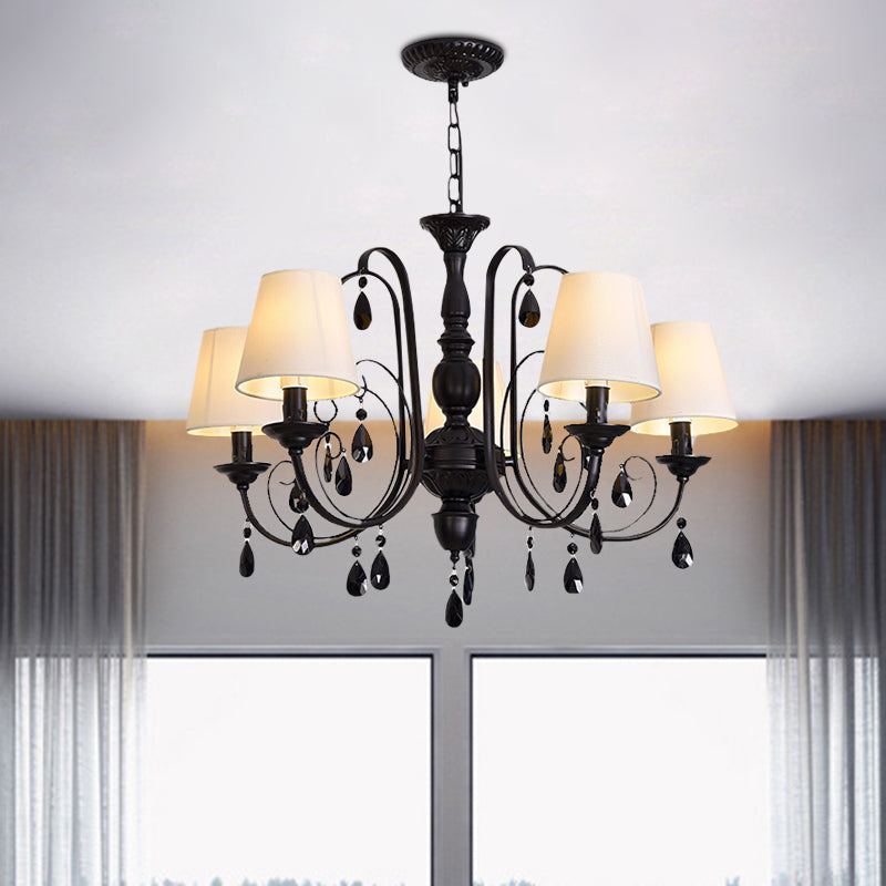 Black Finish Candle Chandelier Light Fixture Modernist Metal 5-Light Restaurant Suspension Lamp with Fabric Shade Clearhalo 'Ceiling Lights' 'Chandeliers' 'Modern Chandeliers' 'Modern' Lighting' 963199