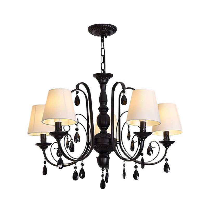 Black Finish Candle Chandelier Light Fixture Modernist Metal 5-Light Restaurant Suspension Lamp with Fabric Shade Clearhalo 'Ceiling Lights' 'Chandeliers' 'Modern Chandeliers' 'Modern' Lighting' 963200