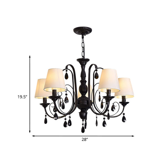 Black Finish Candle Chandelier Light Fixture Modernist Metal 5-Light Restaurant Suspension Lamp with Fabric Shade Clearhalo 'Ceiling Lights' 'Chandeliers' 'Modern Chandeliers' 'Modern' Lighting' 963201