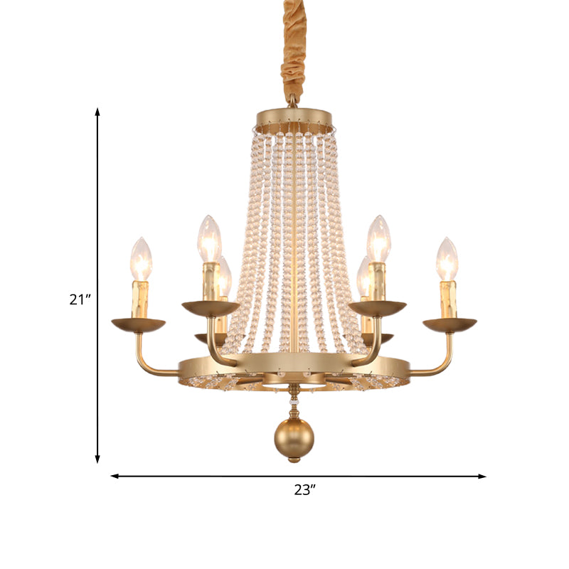 6-Light Ring Hanging Chandelier Country Style Gold Finish Crystal Strand Candle Ceiling Lamp Fixture Clearhalo 'Ceiling Lights' 'Chandeliers' Lighting' options 963213