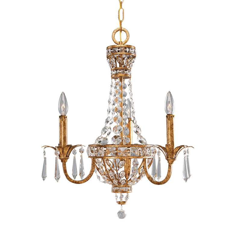 Retro Candelabra Chandelier Pendant Light 3-Head Metal Hanging Lamp Kit with Crystal Accent in Rust Clearhalo 'Ceiling Lights' 'Chandeliers' Lighting' options 963223