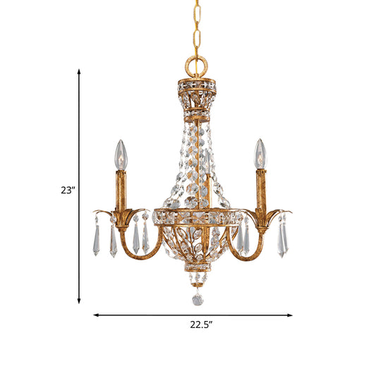 Retro Candelabra Chandelier Pendant Light 3-Head Metal Hanging Lamp Kit with Crystal Accent in Rust Clearhalo 'Ceiling Lights' 'Chandeliers' Lighting' options 963225