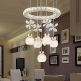 Chrome LED Hanging Lighting Modernist Clear Beveled Crystal Dome and Ring Pendulum Lamp with Flower Design Chrome Clearhalo 'Ceiling Lights' 'Modern Pendants' 'Modern' 'Pendant Lights' 'Pendants' Lighting' 963265