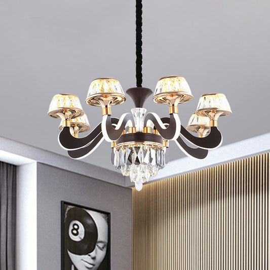 Black 6 Lights Ceiling Chandelier Modernist Metal Gooseneck Arm LED Crystal Hanging Pendant Black Clearhalo 'Ceiling Lights' 'Chandeliers' 'Modern Chandeliers' 'Modern' Lighting' 963294