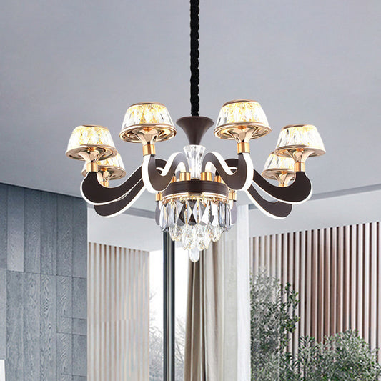 Black 6 Lights Ceiling Chandelier Modernist Metal Gooseneck Arm LED Crystal Hanging Pendant Clearhalo 'Ceiling Lights' 'Chandeliers' 'Modern Chandeliers' 'Modern' Lighting' 963295