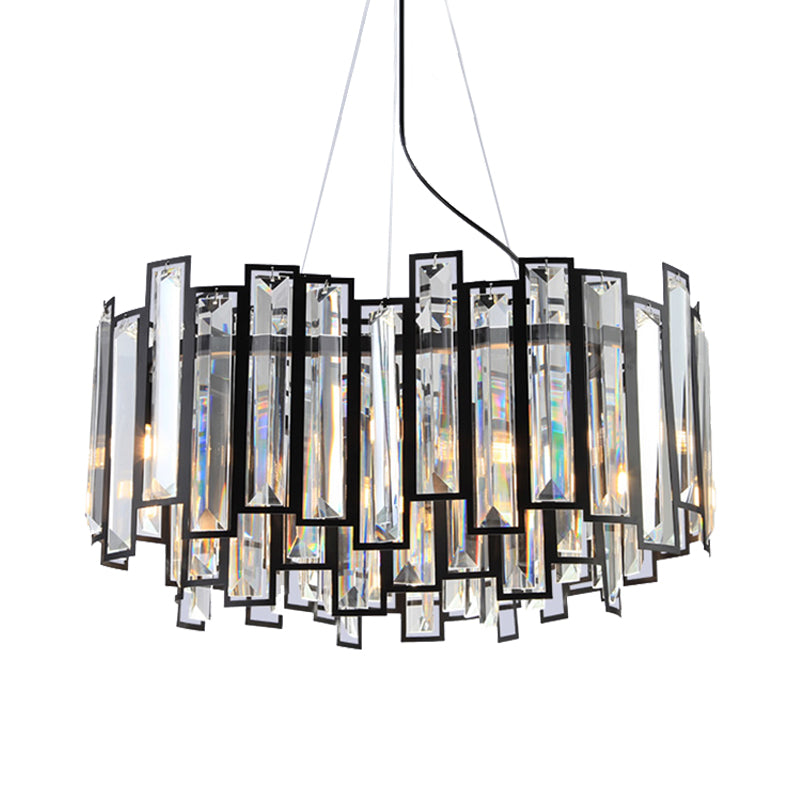 Geometric Dining Room Hanging Lamp Kit Modernist Faceted Clear Crystal Prism 6 Heads Black LED Chandelier Clearhalo 'Ceiling Lights' 'Chandeliers' 'Modern Chandeliers' 'Modern' Lighting' 963313