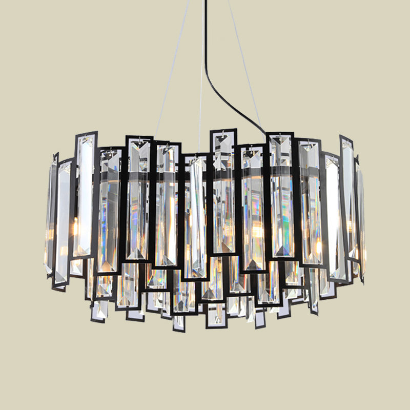 Geometric Dining Room Hanging Lamp Kit Modernist Faceted Clear Crystal Prism 6 Heads Black LED Chandelier Clearhalo 'Ceiling Lights' 'Chandeliers' 'Modern Chandeliers' 'Modern' Lighting' 963314