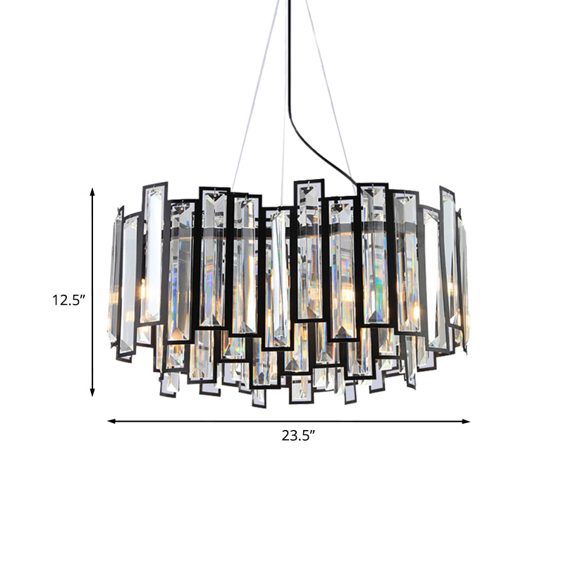 Geometric Dining Room Hanging Lamp Kit Modernist Faceted Clear Crystal Prism 6 Heads Black LED Chandelier Clearhalo 'Ceiling Lights' 'Chandeliers' 'Modern Chandeliers' 'Modern' Lighting' 963315