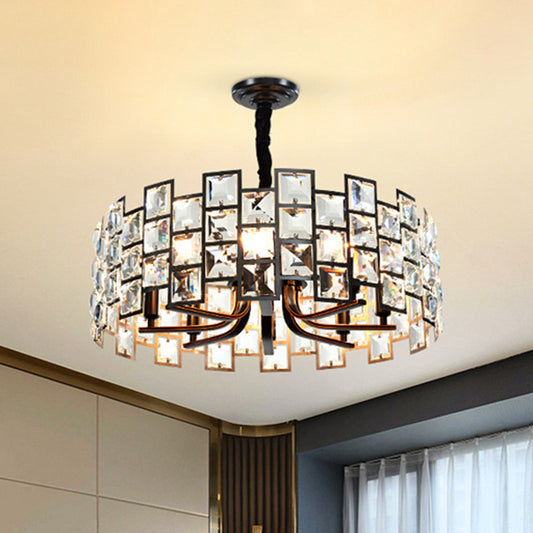 Modernism Round Pendant Lighting 8 Lights Crystal Block Embedded Chandelier Lamp in Black Black Clearhalo 'Ceiling Lights' 'Chandeliers' 'Modern Chandeliers' 'Modern' Lighting' 963323