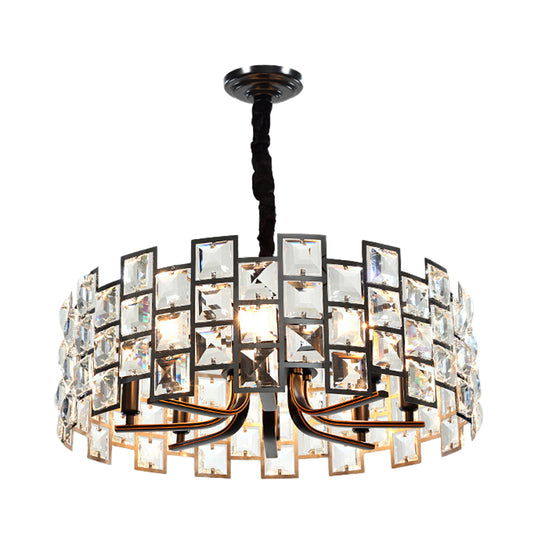 Modernism Round Pendant Lighting 8 Lights Crystal Block Embedded Chandelier Lamp in Black Clearhalo 'Ceiling Lights' 'Chandeliers' 'Modern Chandeliers' 'Modern' Lighting' 963324