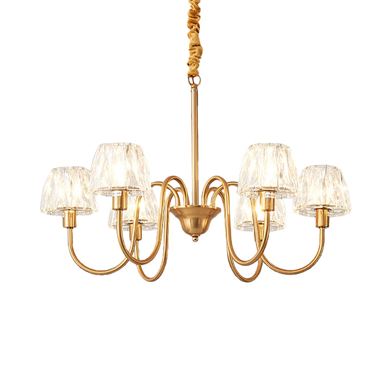 3/6 Bulbs Conical Chandelier Lighting Contemporary Gold Finish Faceted Crystal Pendulum Lamp with Gooseneck Arm Clearhalo 'Ceiling Lights' 'Chandeliers' 'Modern Chandeliers' 'Modern' Lighting' 963378