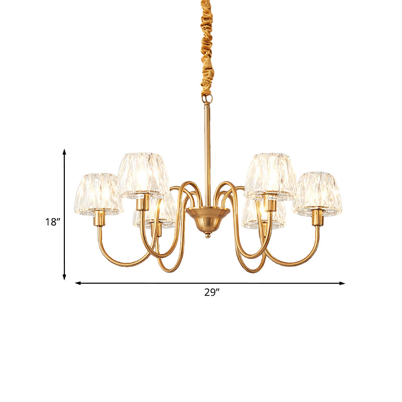 3/6 Bulbs Conical Chandelier Lighting Contemporary Gold Finish Faceted Crystal Pendulum Lamp with Gooseneck Arm Clearhalo 'Ceiling Lights' 'Chandeliers' 'Modern Chandeliers' 'Modern' Lighting' 963379