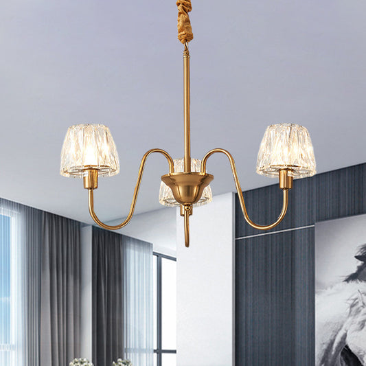 3/6 Bulbs Conical Chandelier Lighting Contemporary Gold Finish Faceted Crystal Pendulum Lamp with Gooseneck Arm Clearhalo 'Ceiling Lights' 'Chandeliers' 'Modern Chandeliers' 'Modern' Lighting' 963381