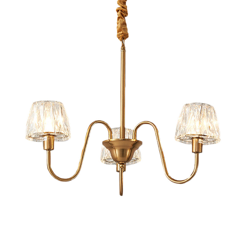 3/6 Bulbs Conical Chandelier Lighting Contemporary Gold Finish Faceted Crystal Pendulum Lamp with Gooseneck Arm Clearhalo 'Ceiling Lights' 'Chandeliers' 'Modern Chandeliers' 'Modern' Lighting' 963383