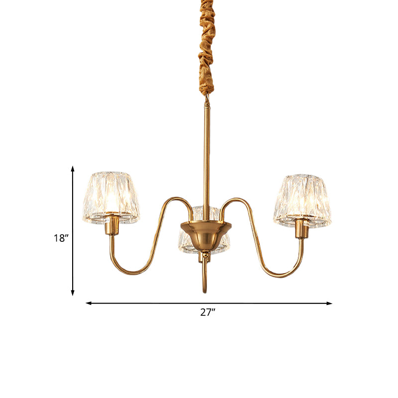 3/6 Bulbs Conical Chandelier Lighting Contemporary Gold Finish Faceted Crystal Pendulum Lamp with Gooseneck Arm Clearhalo 'Ceiling Lights' 'Chandeliers' 'Modern Chandeliers' 'Modern' Lighting' 963384