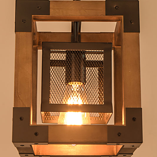 Brown Wire Mesh Pendant Light Industrial Metal One Bulb Living Room Hanging Lamp with Square Shade Clearhalo 'Art Deco Pendants' 'Cast Iron' 'Ceiling Lights' 'Ceramic' 'Crystal' 'Industrial Pendants' 'Industrial' 'Metal' 'Middle Century Pendants' 'Pendant Lights' 'Pendants' 'Tiffany' Lighting' 96345