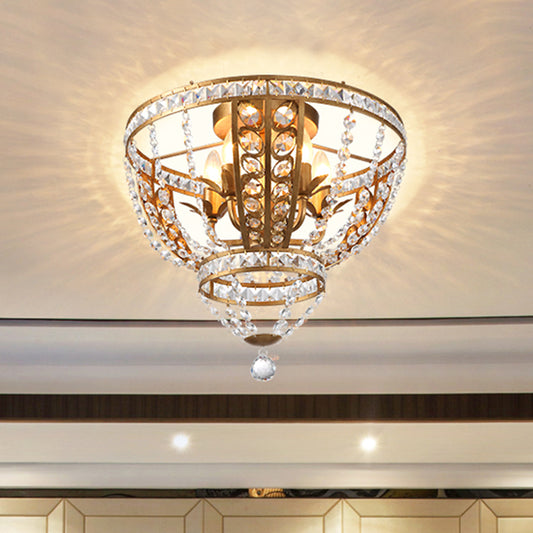 Farmhouse Bowl Frame Flushmount Light 5 Heads Crystal Swag Ceiling Mounted Fixture in Gold Gold Clearhalo 'Ceiling Lights' 'Close To Ceiling Lights' 'Close to ceiling' 'Flush mount' Lighting' 963473