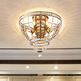 Farmhouse Bowl Frame Flushmount Light 5 Heads Crystal Swag Ceiling Mounted Fixture in Gold Gold Clearhalo 'Ceiling Lights' 'Close To Ceiling Lights' 'Close to ceiling' 'Flush mount' Lighting' 963473