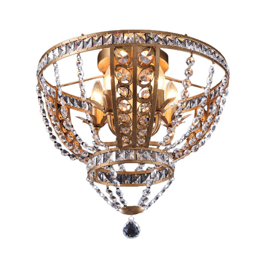 Farmhouse Bowl Frame Flushmount Light 5 Heads Crystal Swag Ceiling Mounted Fixture in Gold Clearhalo 'Ceiling Lights' 'Close To Ceiling Lights' 'Close to ceiling' 'Flush mount' Lighting' 963475