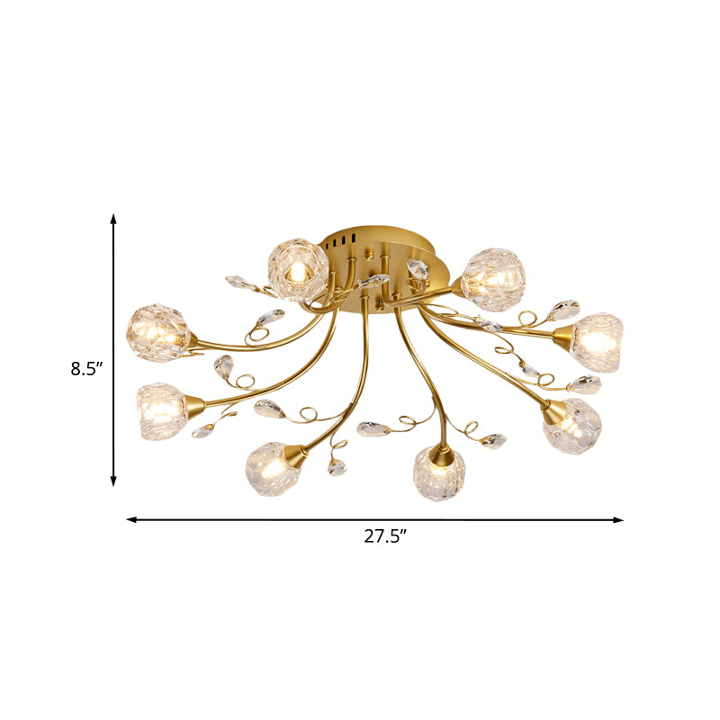 Faceted Crystal Globe Semi Flush Lighting Modernist 8-Light Restaurant LED Close to Ceiling Lamp in Gold Clearhalo 'Ceiling Lights' 'Close To Ceiling Lights' 'Close to ceiling' 'Semi-flushmount' Lighting' 963491