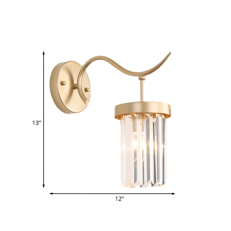 Crystal Rectangle Tube Wall Mount Light Minimalist 1 Head Gold Finish Wall Lamp Fixture Clearhalo 'Cast Iron' 'Glass' 'Industrial' 'Modern wall lights' 'Modern' 'Tiffany' 'Traditional wall lights' 'Wall Lamps & Sconces' 'Wall Lights' Lighting' 963526