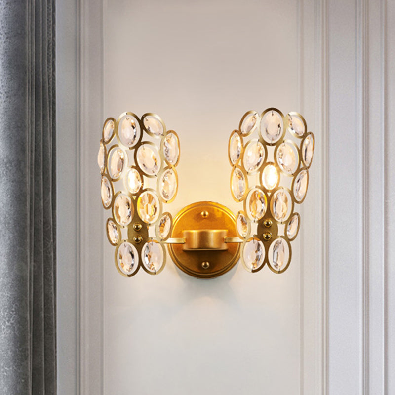 Dot Faceted Crystal Wall Lamp Fixture Modernist 2 Bulbs Gold Finish Wall Mount Light for Bedside Clearhalo 'Cast Iron' 'Glass' 'Industrial' 'Modern wall lights' 'Modern' 'Tiffany' 'Traditional wall lights' 'Wall Lamps & Sconces' 'Wall Lights' Lighting' 963540