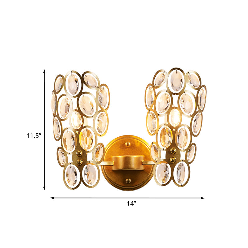 Dot Faceted Crystal Wall Lamp Fixture Modernist 2 Bulbs Gold Finish Wall Mount Light for Bedside Clearhalo 'Cast Iron' 'Glass' 'Industrial' 'Modern wall lights' 'Modern' 'Tiffany' 'Traditional wall lights' 'Wall Lamps & Sconces' 'Wall Lights' Lighting' 963542