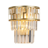 Tiered Bedside Flush Wall Sconce Rectangle-Cut Crystal 2 Lights Modern Wall Lamp in Gold Clearhalo 'Cast Iron' 'Glass' 'Industrial' 'Modern wall lights' 'Modern' 'Tiffany' 'Traditional wall lights' 'Wall Lamps & Sconces' 'Wall Lights' Lighting' 963544