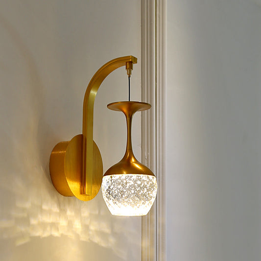 Gold Cup Shape Wall Hanging Light Modern LED Metallic Wall Mounted Lamp Fixture with Crystal Shade Clearhalo 'Cast Iron' 'Glass' 'Industrial' 'Modern wall lights' 'Modern' 'Tiffany' 'Traditional wall lights' 'Wall Lamps & Sconces' 'Wall Lights' Lighting' 963548