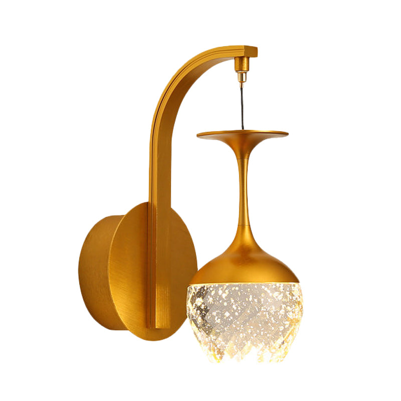 Gold Cup Shape Wall Hanging Light Modern LED Metallic Wall Mounted Lamp Fixture with Crystal Shade Clearhalo 'Cast Iron' 'Glass' 'Industrial' 'Modern wall lights' 'Modern' 'Tiffany' 'Traditional wall lights' 'Wall Lamps & Sconces' 'Wall Lights' Lighting' 963549