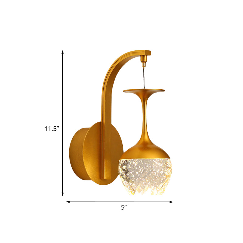 Gold Cup Shape Wall Hanging Light Modern LED Metallic Wall Mounted Lamp Fixture with Crystal Shade Clearhalo 'Cast Iron' 'Glass' 'Industrial' 'Modern wall lights' 'Modern' 'Tiffany' 'Traditional wall lights' 'Wall Lamps & Sconces' 'Wall Lights' Lighting' 963550