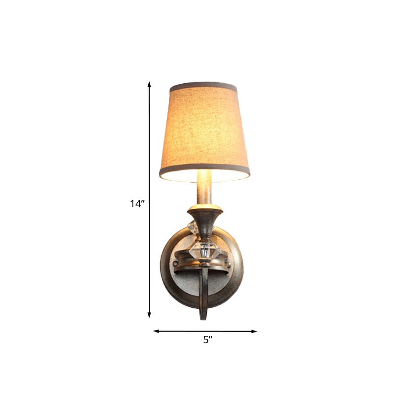 Aged Silver Barrel Wall Lighting Idea Countryside Fabric 1-Head Bedroom Candle Wall Mounted Lamp Clearhalo 'Wall Lamps & Sconces' 'Wall Lights' Lighting' 963567