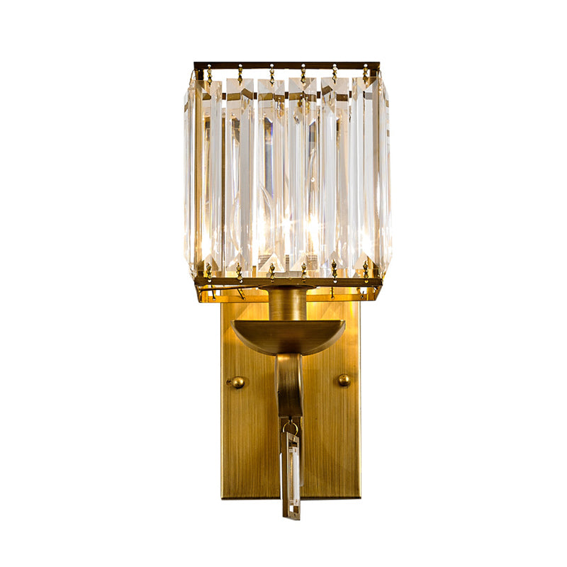 Modernist Cuboid Wall Light Sconce 1-Bulb Crystal Block Wall Mount Lamp Fixture in Brass Clearhalo 'Cast Iron' 'Glass' 'Industrial' 'Modern wall lights' 'Modern' 'Tiffany' 'Traditional wall lights' 'Wall Lamps & Sconces' 'Wall Lights' Lighting' 963575