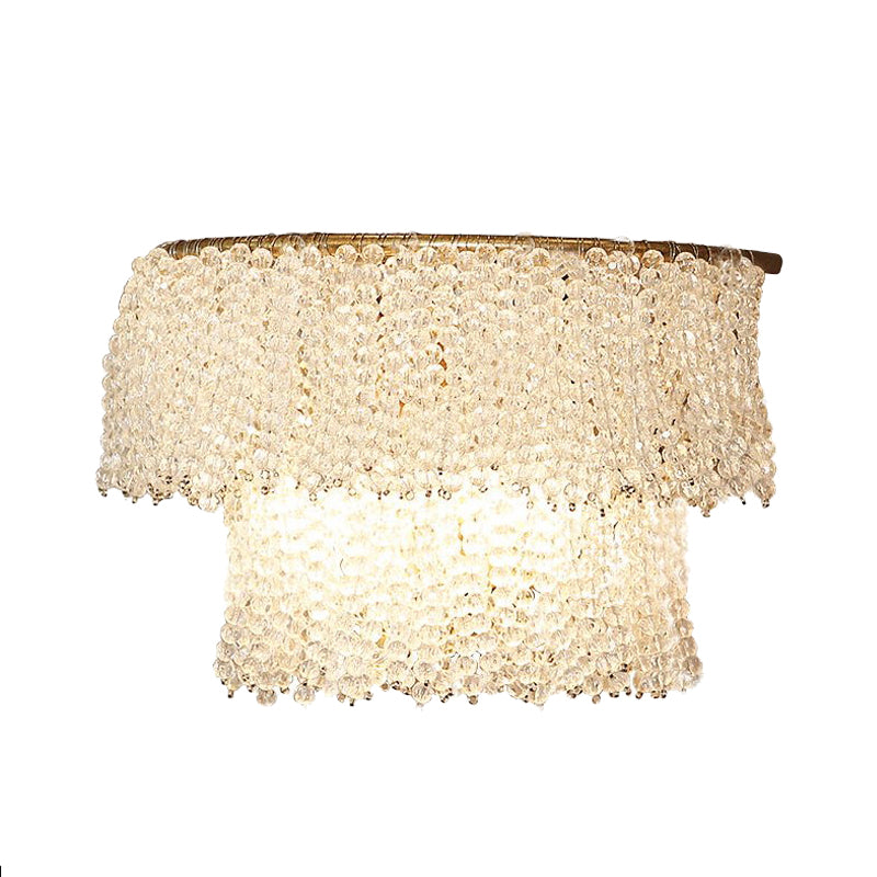 Crystal Bead Strand 2-Layer Sconce Lamp Modernism 2 Lights Bedside Wall Lighting in Gold Clearhalo 'Cast Iron' 'Glass' 'Industrial' 'Modern wall lights' 'Modern' 'Tiffany' 'Traditional wall lights' 'Wall Lamps & Sconces' 'Wall Lights' Lighting' 963579